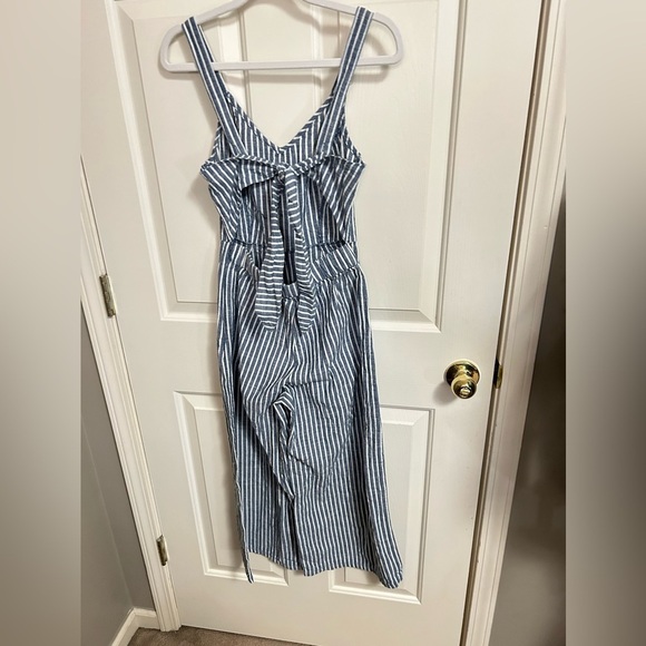 Rachel Rachel Roy Womens Wide-Leg Striped Jumpsuit Navy Linen Blend 0 - Picture 9 of 9